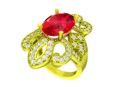 A7602 Luxury Asian Style Diamond Women Ring 3D print model