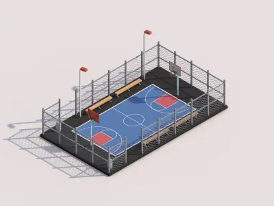 Cartoon Low Poly Basketball Court Low-poly 3D model