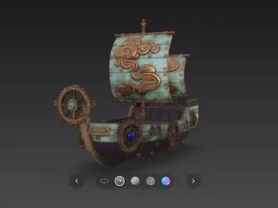Stylized Steampunk Airship Galleon  High Poly Fantasy Ship Low-poly 3D model