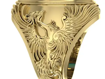 Phoenix Oval Cabochon Ring 3D Model 3D print model