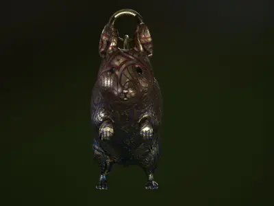 Mouse gold and silver rat on chain Low-poly 3D model