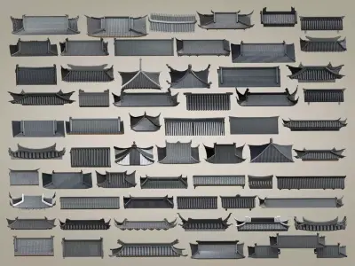 Chinese style eaves building roof style ancient 3D model