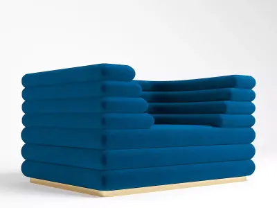 Luxury Velvet Blue Loffa Armchair 3D model