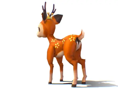 Stylized Young Deer with Crown Floral Markings Low-poly 3D model
