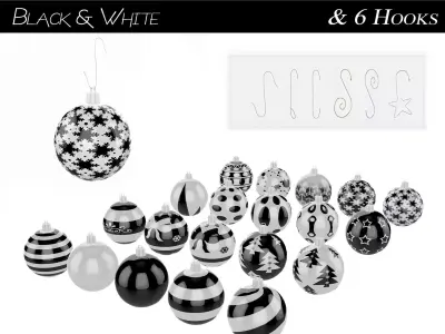 Black and White Baubles Collection with Hooks 3D model