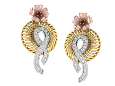 Women Flower Drop Earring 3dm STL OBJ FBX Renders Details 3D print model