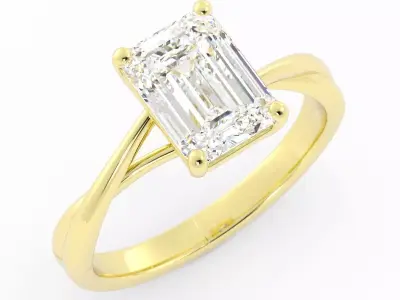 Emerald Cut Solitaire With Twist Band And Rendering 3D print model