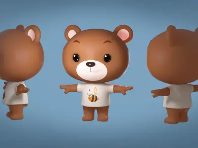Bear 3D model wearing t - shirt 3D model