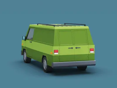 Stylized Cartoon Cargo Van 80s Low-poly 3D model