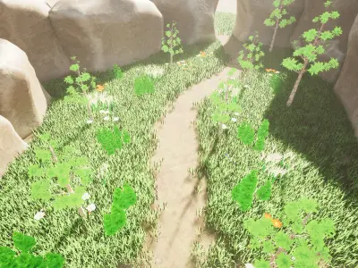 Stylized 3d scene with foliage assets Free low-poly 3D model