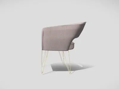 Contemporary armchair upholstered in rose with gold metal legs 3D model