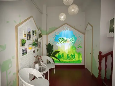 Stair section reading area corner theme wall 3D model