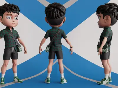 3D ChibiCaro Green with Shirt shorts Snecker Style Low-poly 3D model