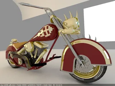 chrome engine chopper motorcycle 3D model