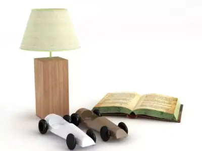 Wooden Cars A Lamp And A Book 3D model