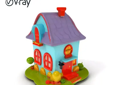 Cartoon House Model Pack with Colorful Props Low-poly 3D model