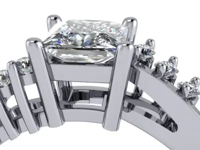 Antique Classic Solitaire PrincessCut Cluster Ring 3D Model 3D print model