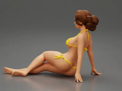 Sexy Woman Girl Sitting in Bikini on Beach 3D print model