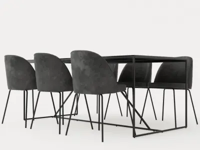 Indy Food Group With 6 Felipe Chair Velvet Glass Metal Gray s Low-poly 3D model