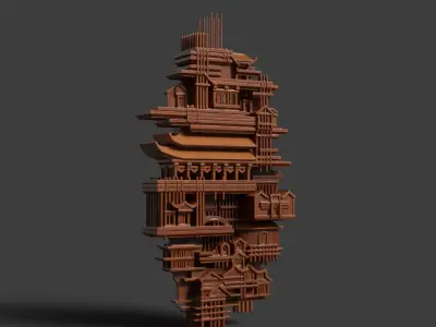 Chinese bamboo  lantern  Low-poly 3D model