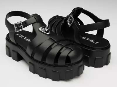 Sandals Prada on platform black Low-poly 3D model