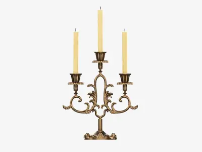 Candlestick with candles antique 06 3D model