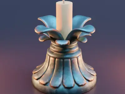 Candle holder with flower Low-poly 3D model