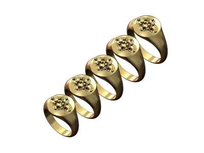 Diamond cluster dome round signet ring 3D print model