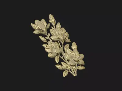 Magnolia cluster flower branch design cnc laser carving wild 3D print model