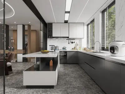 Modern light luxury villa living room 3D model