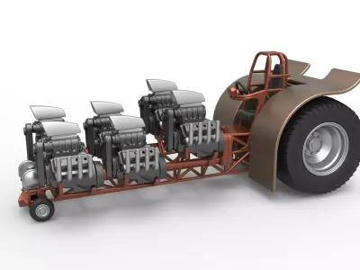 Pulling tractor with 6 engines V8 Version 3 Scale 1 to 25 3D print model