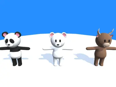 Lowpoly Animal Characters - Cartoon Humanoid Animal Characters Low-poly 3D model
