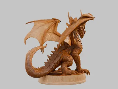 Ancient Wooden Dragon Sculpture 3D Model  Low-poly 3D model