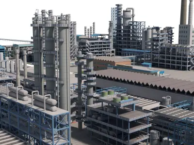 Refinery low-poly 3D model