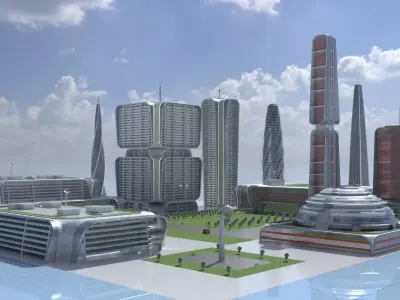 Futuristic Modular City Day and Night Versions 3D model