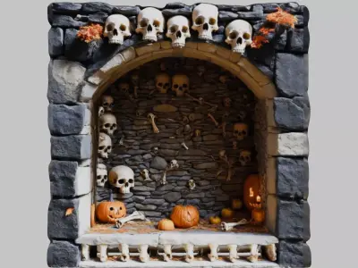 Stone Alcove Skull Low-poly 3D model