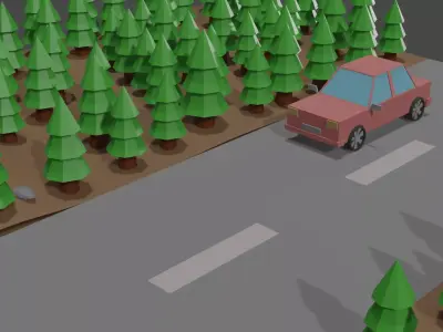 low poly jungle and road and car Low-poly 3D model