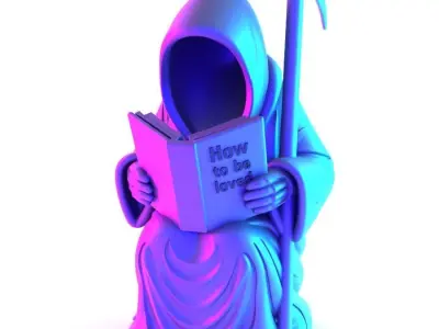 Grim Reaper Death Reading How to be loved Heartbreak toy 3D print model