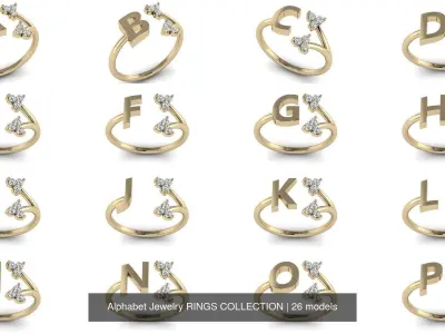 Alphabet Jewelry RINGS COLLECTION 3D Model Pack