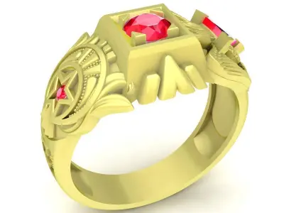 Luxury Square Ruby Signet Men Ring 3D Model 3821 3D print model