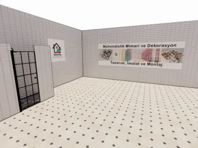 3d cabinet model bathroom with two signs on wall 3D model