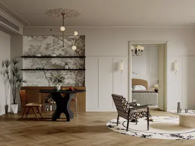 Luxury living room dining room interior scenes  01 3D model