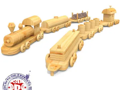 wooden train 01 3D model