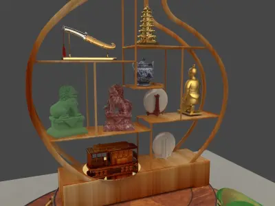 Chinese decorative shelf with yuanbao 3D model