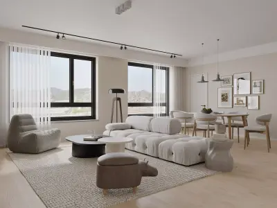 Modern living room dining room interior scenes 544 3D model