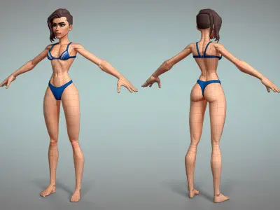 Cartoon female character Meg base mesh game ready Low-poly 3D model