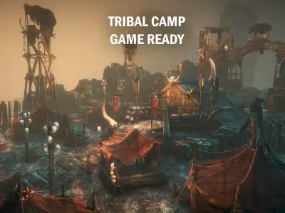 Tribal camp Low-poly 3D model