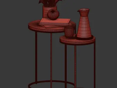 Round Nesting Side Tables Set - Marble Antique Brass 3D model