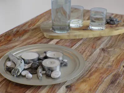 Table Wooden Living Room - Fully Decorated PBR Scene Low-poly 3D model