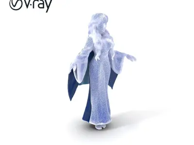 Celestial Sorceress with Silver Hair in Flowing Blue Gown Low-poly 3D model